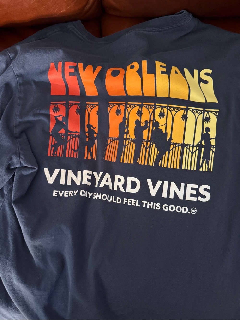 Vineyard Vines Navy Pocket LS Tee with New Orleans Graphic - Unique!
